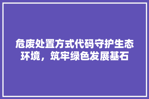 危废处置方式代码守护生态环境，筑牢绿色发展基石