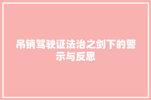 吊销驾驶证法治之剑下的警示与反思