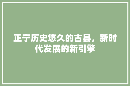 正宁历史悠久的古县，新时代发展的新引擎
