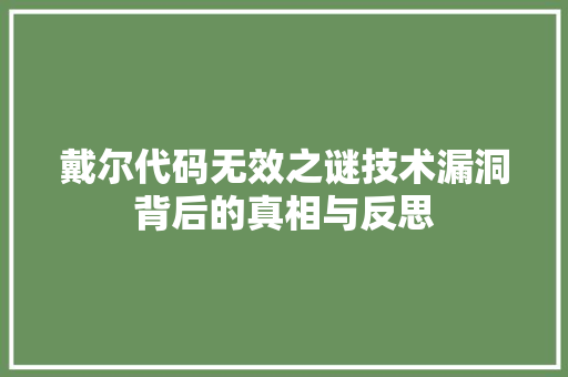 戴尔代码无效之谜技术漏洞背后的真相与反思