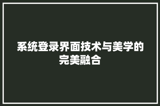 系统登录界面技术与美学的完美融合