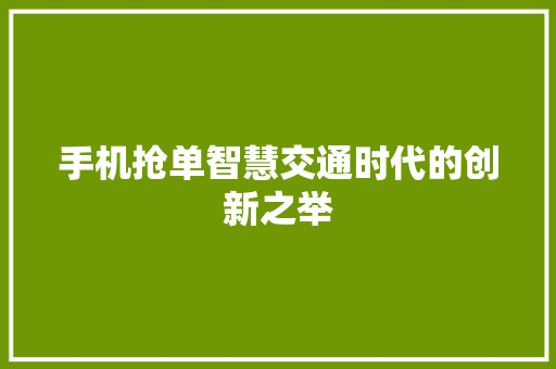 手机抢单智慧交通时代的创新之举