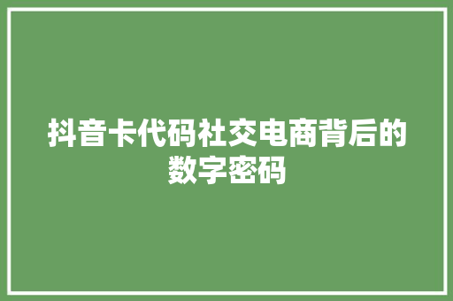 抖音卡代码社交电商背后的数字密码  第1张