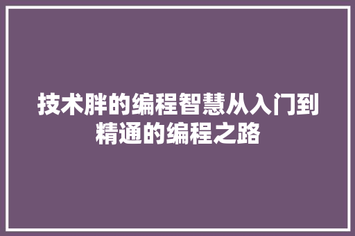 技术胖的编程智慧从入门到精通的编程之路