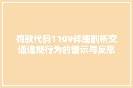 罚款代码1109详细剖析交通违规行为的警示与反思