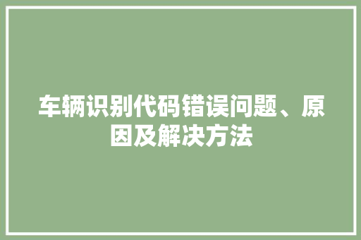 车辆识别代码错误问题、原因及解决方法