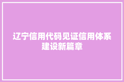 辽宁信用代码见证信用体系建设新篇章