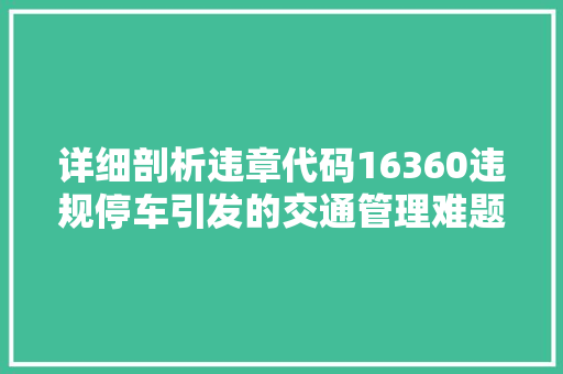 详细剖析违章代码16360违规停车引发的交通管理难题
