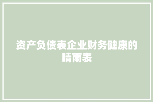 资产负债表企业财务健康的晴雨表