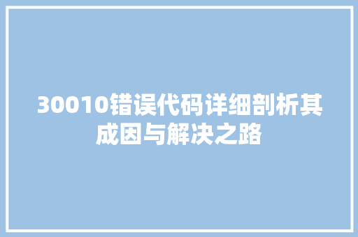 30010错误代码详细剖析其成因与解决之路
