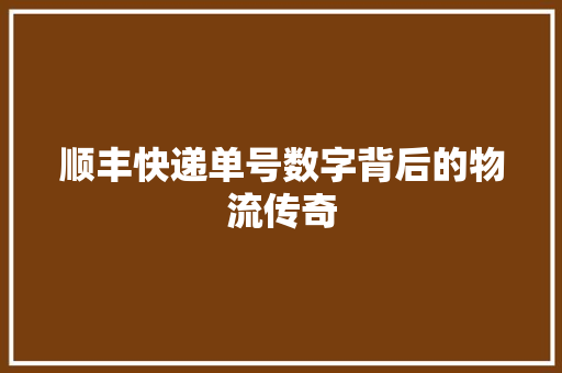 顺丰快递单号数字背后的物流传奇