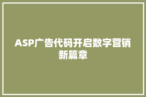ASP广告代码开启数字营销新篇章