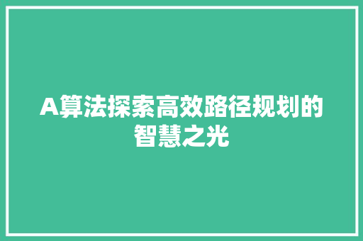 A算法探索高效路径规划的智慧之光