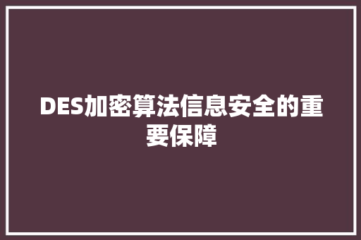 DES加密算法信息安全的重要保障