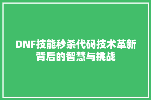 DNF技能秒杀代码技术革新背后的智慧与挑战
