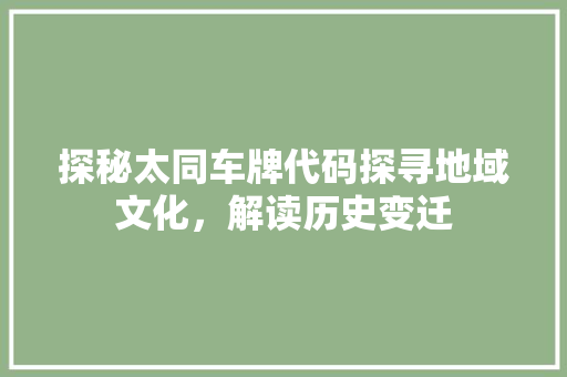 探秘太同车牌代码探寻地域文化，解读历史变迁