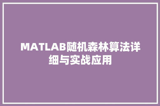 MATLAB随机森林算法详细与实战应用