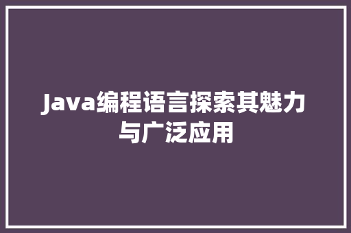 Java编程语言探索其魅力与广泛应用