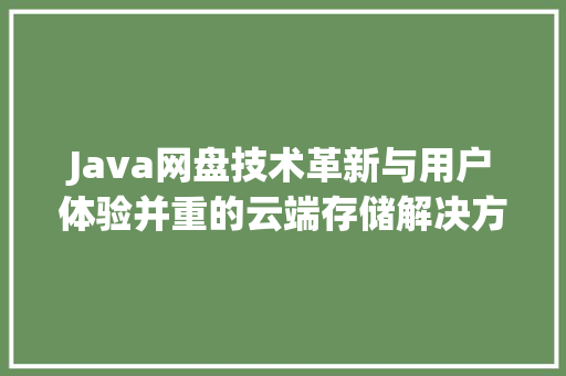 Java网盘技术革新与用户体验并重的云端存储解决方法