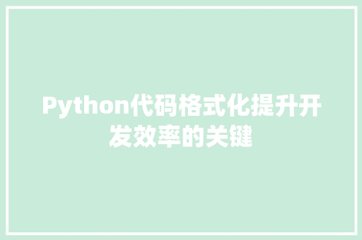 Python代码格式化提升开发效率的关键
