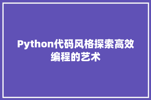 Python代码风格探索高效编程的艺术