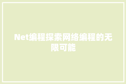 Net编程探索网络编程的无限可能