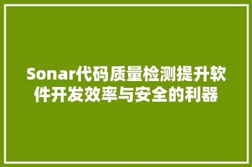 Sonar代码质量检测提升软件开发效率与安全的利器