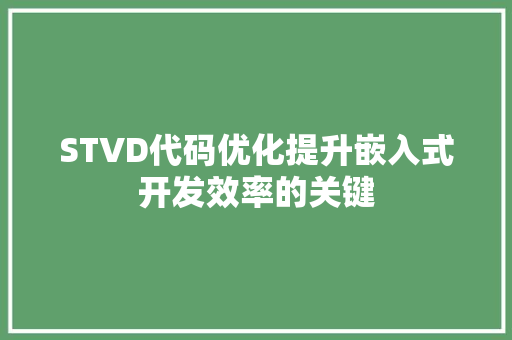 STVD代码优化提升嵌入式开发效率的关键