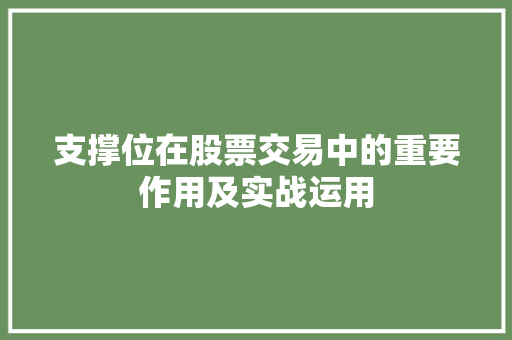 支撑位在股票交易中的重要作用及实战运用
