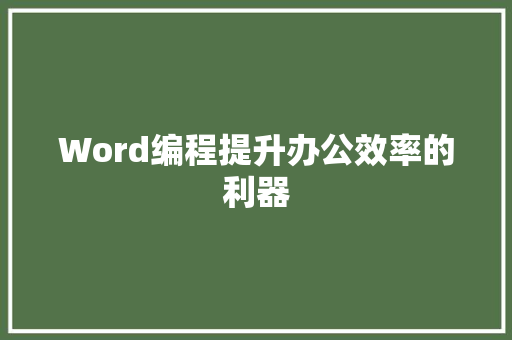Word编程提升办公效率的利器