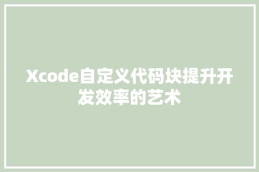Xcode自定义代码块提升开发效率的艺术