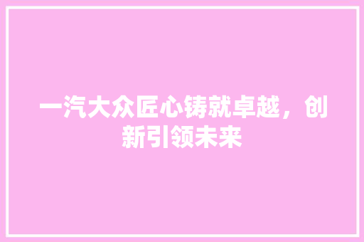 一汽大众匠心铸就卓越，创新引领未来