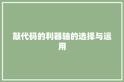 敲代码的利器轴的选择与运用