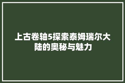上古卷轴5探索泰姆瑞尔大陆的奥秘与魅力