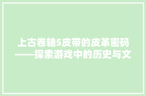 上古卷轴5皮带的皮革密码——探索游戏中的历史与文化底蕴