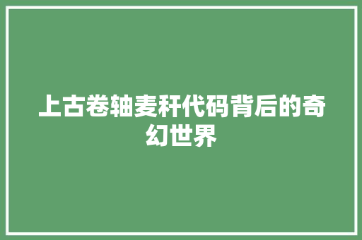 上古卷轴麦秆代码背后的奇幻世界