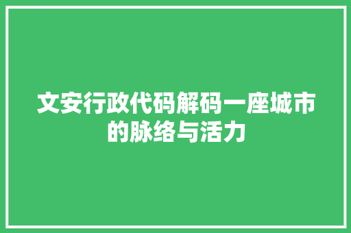 文安行政代码解码一座城市的脉络与活力