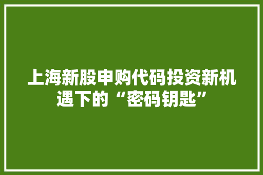 上海新股申购代码投资新机遇下的“密码钥匙”