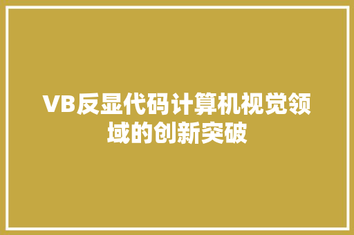 VB反显代码计算机视觉领域的创新突破