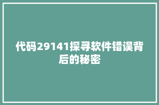 代码29141探寻软件错误背后的秘密