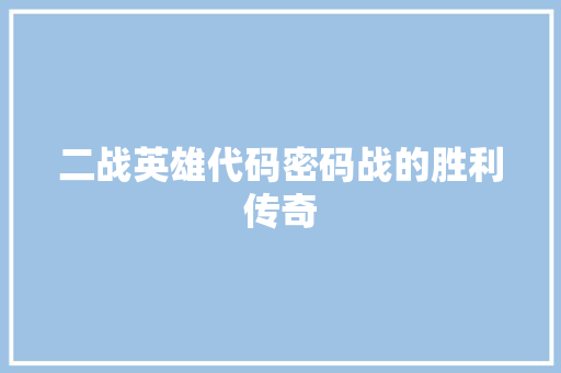 二战英雄代码密码战的胜利传奇
