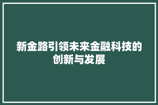 新金路引领未来金融科技的创新与发展
