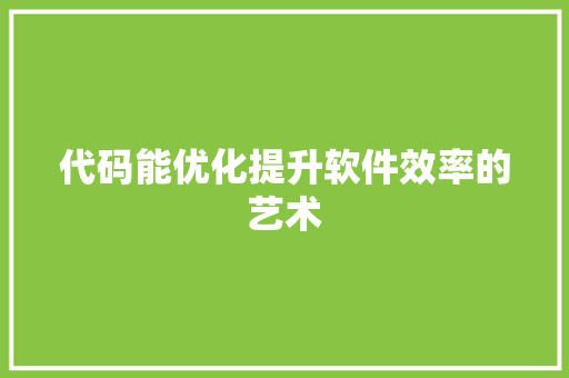 代码能优化提升软件效率的艺术