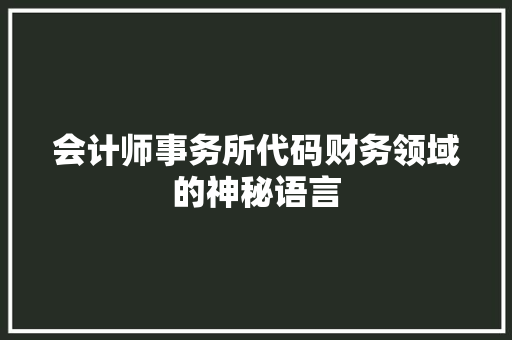 会计师事务所代码财务领域的神秘语言