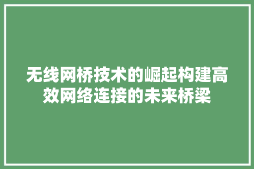 无线网桥技术的崛起构建高效网络连接的未来桥梁