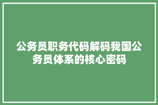 公务员职务代码解码我国公务员体系的核心密码