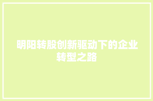 明阳转股创新驱动下的企业转型之路