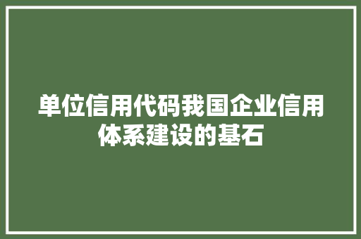 单位信用代码我国企业信用体系建设的基石