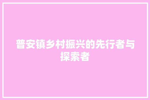 普安镇乡村振兴的先行者与探索者