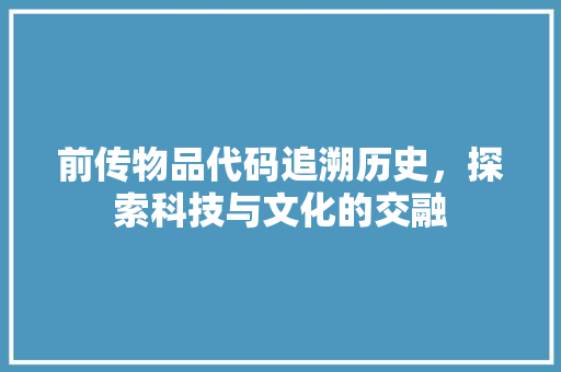 前传物品代码追溯历史，探索科技与文化的交融